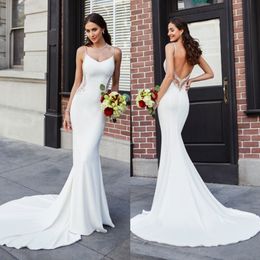 Fabulous Mermaid Beaded Backless Wedding Dresses Spaghetti Straps Sleeveless Bridal Gowns Sweep Train Custom Made Trumpet robe de mariée