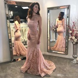 Pink Sexy Blush Mermaid Prom Long Strapless Backless Full Lace Floor Length Formal Party Gowns Evening Dresses Ogstuff