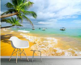 Custom any size photo Beach Waves Sailing TV Background Wall modern living room wallpapers