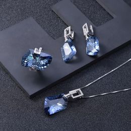 GEM ES BALLTE Unregelmäßige Natur Iolite Blue Mystic Quarz Geometric Schmuck Sets 925 Sterlingsilber-Halsketten-Ohrringe Ring Set CX200623