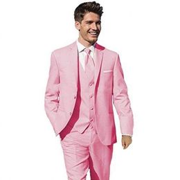 Fashion Pink Groom Tuxedos Notch Lapel Slim Fit Groomsmen Mens Wedding Dress Excellent Man Jacket Blazer 3Piece Suit(Jacket+Pants+Vest+Tie)2