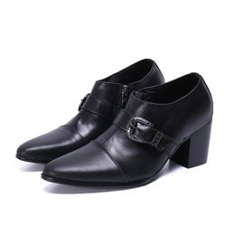 7cm High Heels Men Shoes Black Soft Leather Ankle Boots Men Pointed Toe Gentlemen Party and Wedding Botas Hombre! 38-46