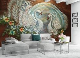 Discount For Cheap Wallpaper European 3D Embossed Swan Floral Background Wall Decorative Painting Wall paper 3d Animal Wallpaper