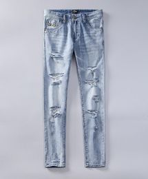 Mens Biker Jeans New Distressed Holes Design Slim Fit Pencil Pants Long Trousers High Street Jean