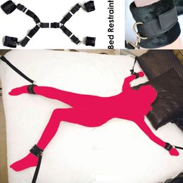 Fuzzy Under Bed Sex Bondage Open Leg Restraint Harness Straps Hand s Ankle Adult Fetish Sm Game Toy For Men Women Couple Y190716