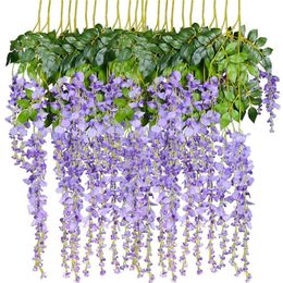 12pcs set Artificial Wisteria Flowers 75cm 110cm Fake Wisteria Long Hanging Flower for Christmas Party Living Room Decor 6 Colours