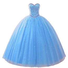 2019 Newest Royal Blue Quinceanera Dresses Beaded Crystals Debutante Long Formal Prom Evening Dresses Vestido Longo AL53
