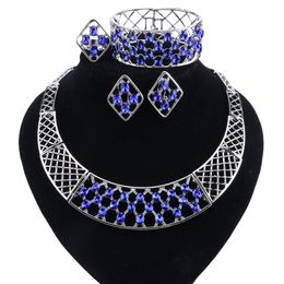 Wedding Party Necklace Jewelry Sets For Women Fashion Crystal&Rhinestone Silver Plated Pendant Jewelry Set Accessories 6Colors