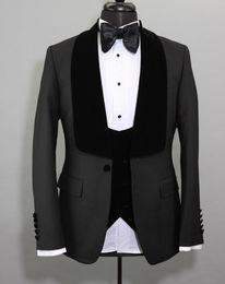 New Arrival One Button Charcoal Gray Wedding Groom Tuxedos Shawl Lapel Groomsmen Men Suits Prom Blazer (Jacket+Pants+Vest+Tie) W53