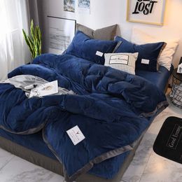 FB18003 Popular Luxury Crystal Velvet Bedding Set Duvet Cover Beds Sheet 4pcs set Winter Bed Linen King Queen Size Velvet Home Tex2488