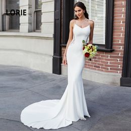 Apliques de renda de sereia com vestido de noiva sexy sem costas, vestidos de noiva macios de cetim de casamento