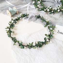fairy crown headpiece Canada - Little White Flowers Green Leaf Fairy Bridal Crowns Forest Country Style Artificial Flowers Headpieces Wedding Hair Accessories