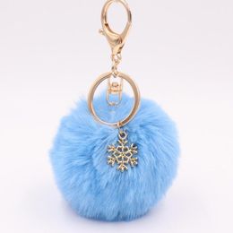 MOQ:20PCS Girls Fashion Jewellery Party Favours Keychains Lovely Fluffy Balls Snow Key Ring Baby Shower Gift For Women Bags Dec
