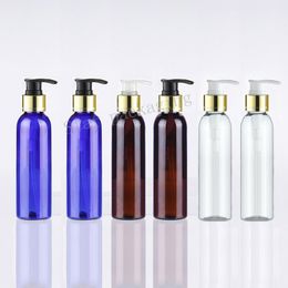 30pcs 150ml Amber Pet Shampoo Bottle 150cc Brown clear blue Plastic Lotion gold Pump Bottle Cosmectic Cream Shampoo Container