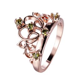 LuckyShine Hot Sale Retro Rose Gold Crown Rings Peridot Round For Women Ring Free Shipping 6 Pcs