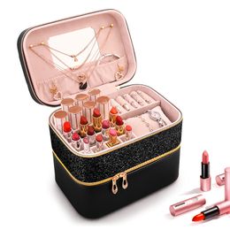 New Women Large Makeup Bag Girl Cosmetic Jewellery Case High Quality Leather Female Make Up Box Fashion Travel Wash Bags