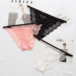 Sexy floral Lace Briefs Low Rise Adjustable Waist Tie Briefs Panties Thong See Through underwears Women Clothes