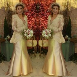 2021 Long Sleeve Mother Dresses Evening Gowns Formal Appliques V Neck Top Long Mother of Bride Groom Dress