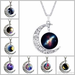 Charms Necklaces Brand Silver Jewelry Statement Necklace Glass Galaxy Collares Necklace & Pendants Maxi Moon Necklaces