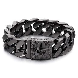 20mm Matte Black Bike Biker Chain Skull Bracelets Heavy Men Gothic Punk Rock Hiphop Gold Silver 316L Stainless Steel Cuban Curb Link Chain Bracelet Bangle Jewelry