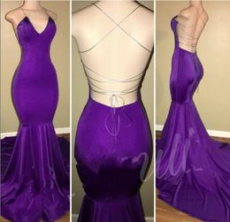 2018 New Fashion Sexy Purple Halter Neck Mermaid Prom Dresses Cheap Simple Backless Court Train Evening Party Gowns Women Gown Custom Made