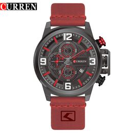 CURREN Fashion Casual New Men's Wristwatch Chronograph Sports Men Watches Genuine Leather Strap Male Clock Calendar Watches245z