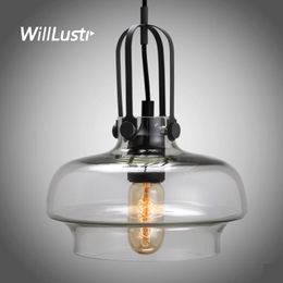 Modern Loft Pendant Lamp Iron Glass Suspension Light Cafe Hotel Bar Shop Lounge Bedroom Amber Smoke White Clear Hanging Lighting