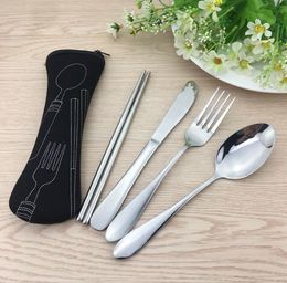 Stainless Steel Cutlery Set Dinnerware Sets Outdoor Portable Tableware Set with Cloth Bag Lunch Tools SN2381