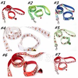 7styles Christmas Pet Leash and Collar Set Dog Collars with Bells and Leads PatternDog Supplies Xmas Traction rope T2I5555
