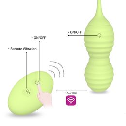 HIMALL Silicone Kegel Ball Vaginal Tight Exercise Love Egg Vibrator Remote Control Geisha ben Wa Products Sex Toys Green Y200616