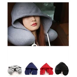 hot Body Neck Pillow Solid Nap Cotton Particle Pillows Soft Hooded U-shaped pillow Aeroplane Car Travel Pillow Home TextilesT2I5525