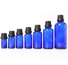 Cobalt Blue Glass Euro Dropper Bottles Wholesale 5ml 10ml 15ml 20ml 30ml 50ml 100ml cosmetic essential oil glass bottles on sale