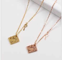 Love Book Key Necklace Pendant with Diamond Rose Gold short chain titanium steel necklace