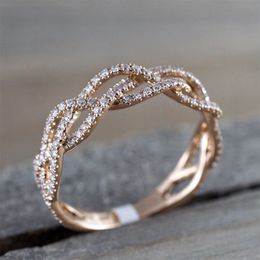 Rose Gold Zircon Twist Geometric Ring Fashion Lady Luxury Cutout Design Wedding Party Rings Good Gift