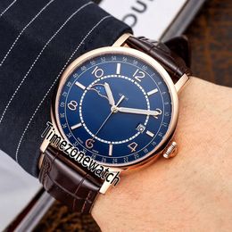 New Patrimony Moon Phase Miyota 8217 Automatic Mens Watch Rose Gold Blue Dial Number Stick Markers Brown Leather Watches Timezonewatch E50a1