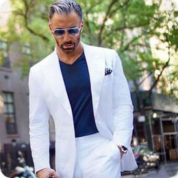 Latest Coat Pants Designs White Mens Wedding Tuxedos Grooms Business Blazers Jacket Peaked Lapel Custom Made 2 Pieces