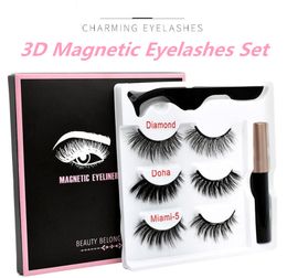 Magnetic False Eyelash Eyeliner Magnet Eyelashes Set 3 Pairs Eye lashes Eyes liner Tweezer free ship 30