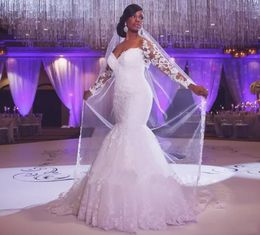 -Sexy Vintage Spitze Meerjungfrau Nigeria Brautkleider 2019 Plus Size Lange Ärmel Afrikanischer Arabisch Land Strand Brautkleider Vestido de Novia