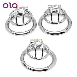 OLO Penis Rings Sex Toys for Man Anti-masturbation Penis Lock Stainless Steel Male Chastity Device Small Cock Cage T200525