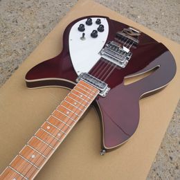R 12 String bass Semi Hollow Body Red wine Electric Guitar Single Hole, White MOP Triangle Fingerboard Inlay