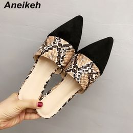 Aneikeh Fashion Flats Mules Sandals Slippers Leopard Print Slip On Pointed Toe Women Mules Outdoor Slipper Shoes Woman Slide