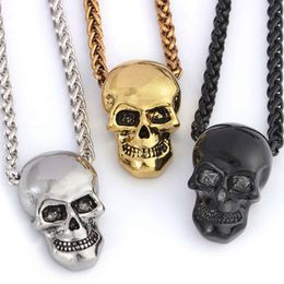 Halloween Jewellery Skull Necklace Stainless Steel Gothic Biker Pendant & Chain For Men/Women Punk Gift Gold/Black/sliver Colour