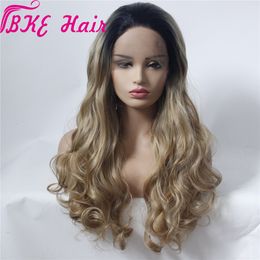 150 Density Loose Wave Wigs For Black Women Glueless Lace Frontal Synthetic Wig Ombre blonde Hair Pre plucked Lace Wig