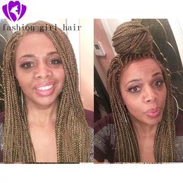 Long Brown Wig Free Part Braided Wig Synthetic Lace Front Wig for Black Women Box Braids Wigs with Baby Hair