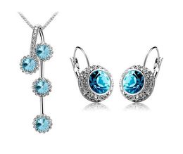 Austrian Crystal Fashion Necklace Hoop Earring Moon River Women 18K Platinum Plated Jewellery Sets