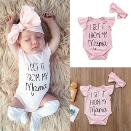 GET IT FROM MY MAMA Letter Newborn Baby Girls Floral Romper Jumpsuit Headband Outfits Clothes Set