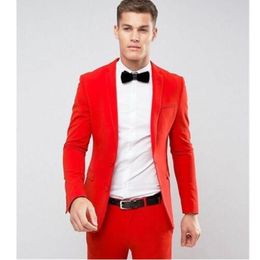 Slim Fit Red Men Wedding Tuxedos Notch Lapel Groom Tuxedos Popular Men Blazer 2 Piece Suit Prom/Dinner Jacket Custom Made(Jacket+Pants+Tie)6