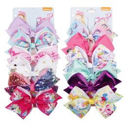 Accessori per fiocchi per capelli con unicorno arcobaleno JOJO SIWA Fermagli per capelli grandi da 5,6 pollici con logo con paillettes in carta Neonata Bambini Moda fermagli per capelli per bambini