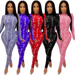 Fall winter Women fashion Jumpsuits Sexy print letter slim Rompers casual overalls one Piece Pants Slim Leggings night club wearing 2035