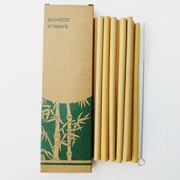 12pcs/set 19cm Natural Bamboo Drinking Straws Reusable Eco Friendly Drinking Straws with Cleaning Brush W9987